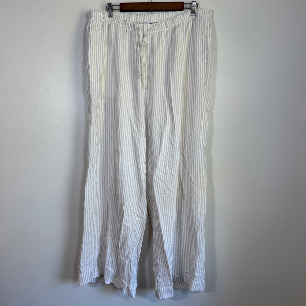 Old Navy High Rise Wide Leg Striped Linen Blend Pants Size Large Tan White